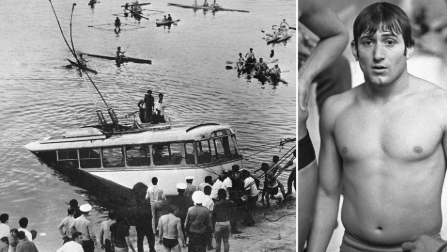 شافارش كارابيتيان ينقذ ضحايا سقوط حافلة في بحيرة يريفان عام 1976