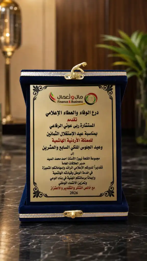 درع الوفاء والعطاء الإعلامي لمجموعة القلعة نيوز الإعلامية تكريمًا لمسيرة إعلامية وطنية متميزة