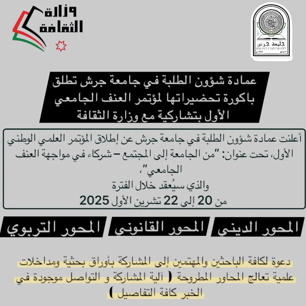 جامعة جرش تطلق باكورة تحضيراتها لمؤتمر العنف الجامعي الأول بتشاركية مع وزارة الثقافة