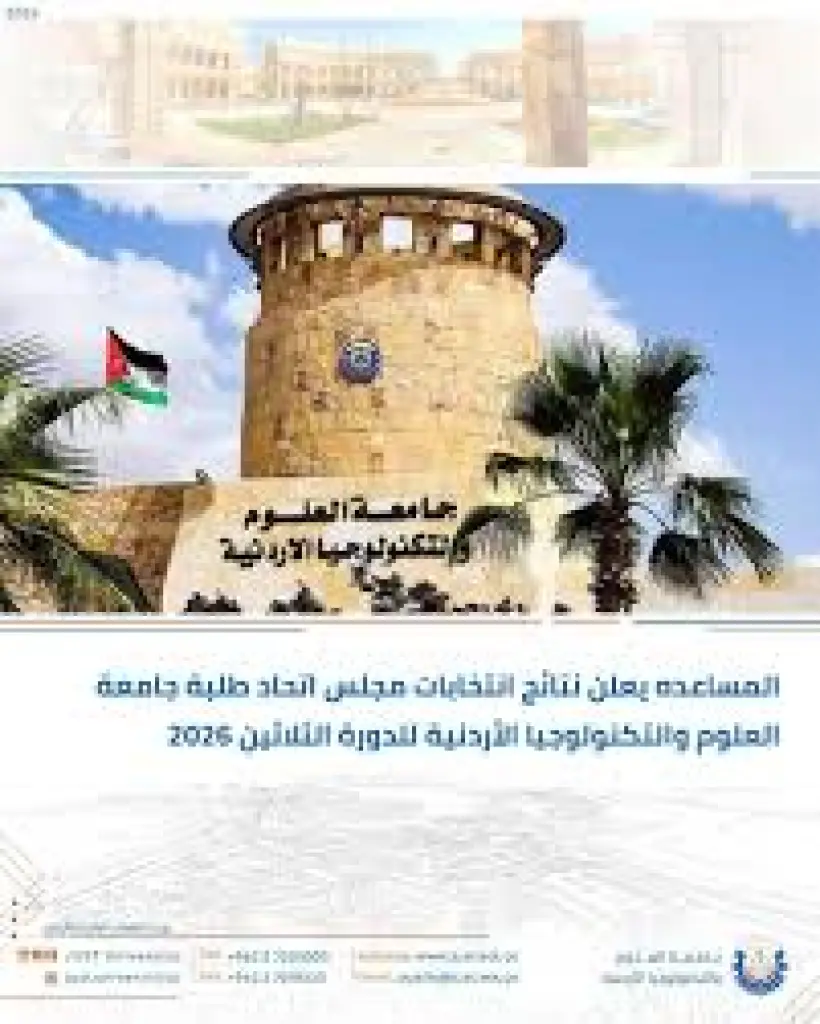 المساعده يعلن نتائج انتخابات مجلس اتحاد طلبة جامعة العلوم والتكنولوجيا الأردنية للدورة الثلاثين 2026